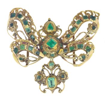 Antique gold bow pendant with emeralds second half 17th Century by Unknown Artist