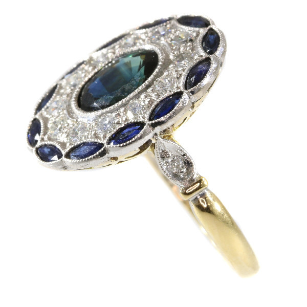 Stylish Art Deco style diamond and sapphire engagement ring by Artista Sconosciuto
