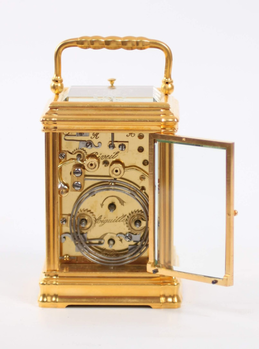 A fine French gilt brass Gorge case repeating alarm carriage clock, circa 1880. by Artista Sconosciuto