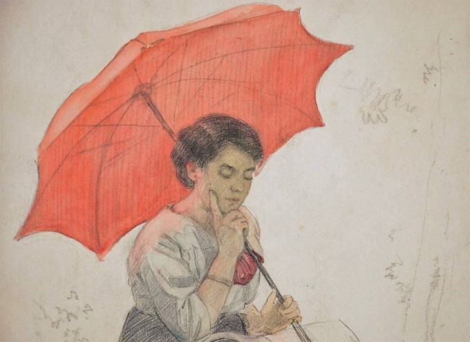 Dame met parasol by Louis Soonius