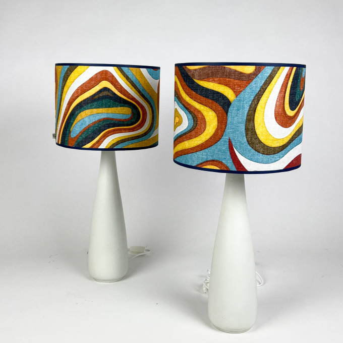 Two stoneware tablelamps with bespoke lampshades – Arabia, Finland between 1964-1971 by Artiste Inconnu