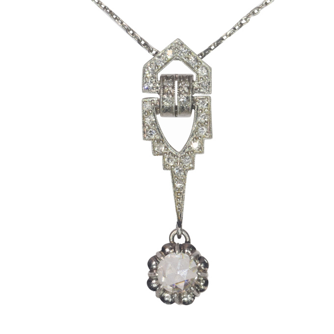 Vintage Art Deco diamond pendant on platinum necklace by Artiste Inconnu