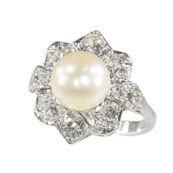 Vintage Art Deco platinum diamond pearl ring by Unknown Artist