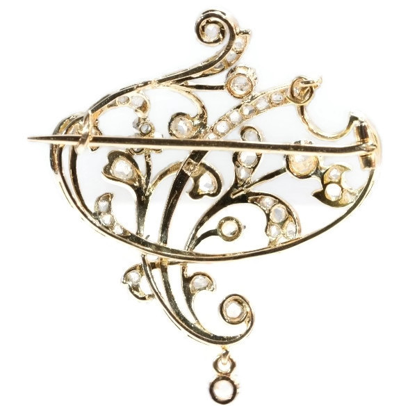 Art Nouveau brooch and pendant in gold with rose cut diamonds by Artiste Inconnu