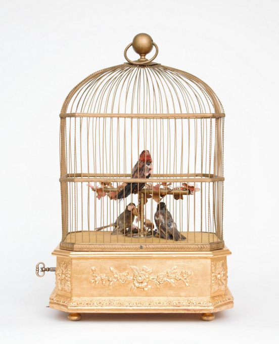 A French gilt 'singing bird automaton' birdcage, Bontems, circa 1880 by Bontems