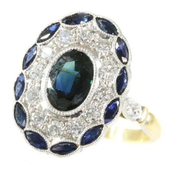 Stylish Art Deco style diamond and sapphire engagement ring by Unknown Artist