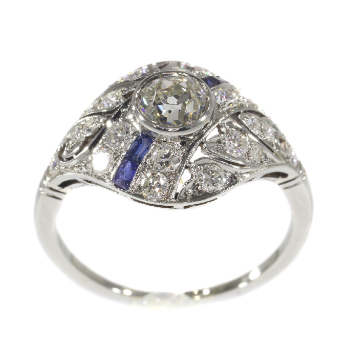 Original Vintage Art Deco ring white gold diamonds and sapphires by Artiste Inconnu