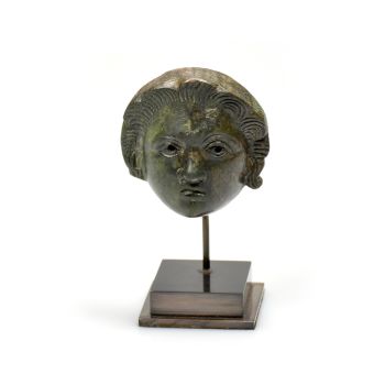 A Roman bronze head attachment of a youth, ca 1st-2nd century AD by Artiste Inconnu