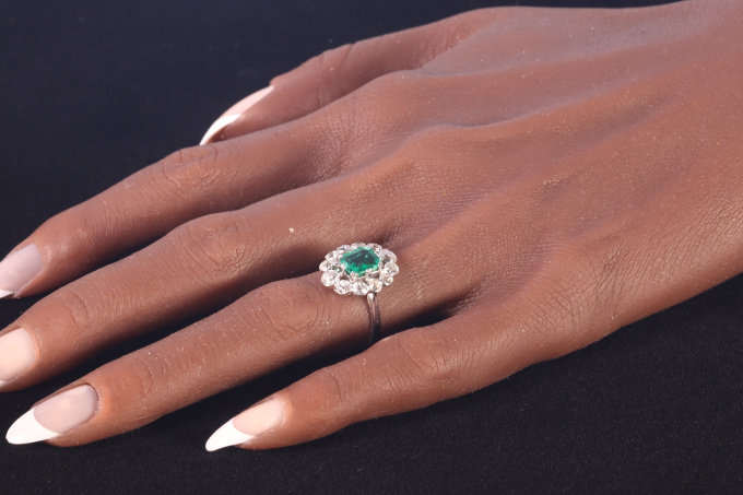 Genuine vintage Art Deco diamond and emerald engagement ring by Artiste Inconnu