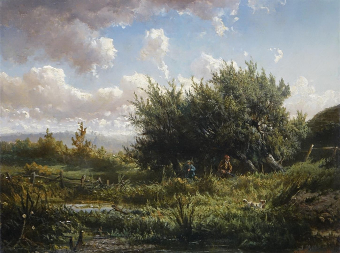 Landschap met jagers by Hendrik Dirk Kruseman van Elten