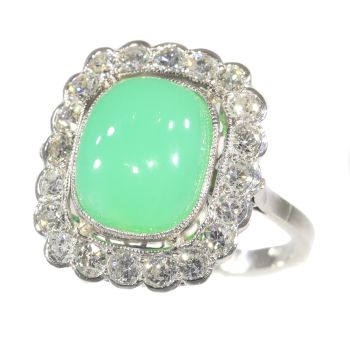 Vintage Fifties diamond and chrysoprase platinum engagement ring by Unknown Artist