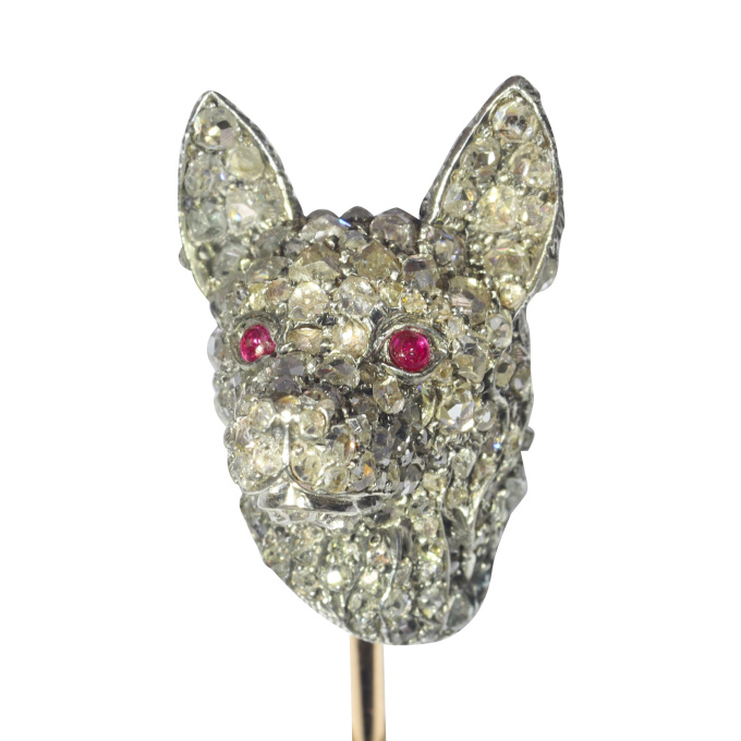 Antique Victorian fully diamond set dogs head stick pin by Onbekende Kunstenaar
