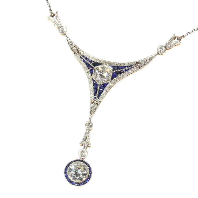 Art Deco Belle Epoque pendant with big brilliants and calibrated sapphires by Unknown artist