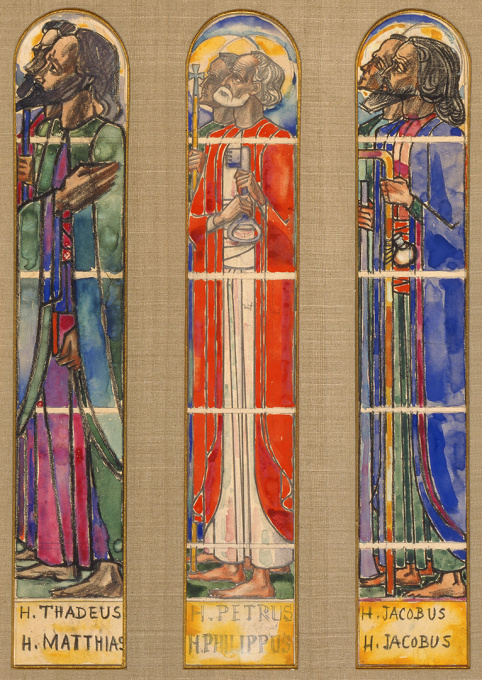 Design drawing for stained glass apostle windows of the St. Jozef Church  in Nijmegen by Jan Toorop