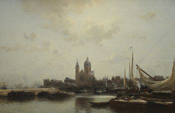 Harbour view of Amsterdam by Jan Hillebrand Wijsmuller