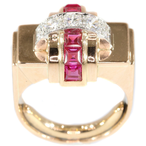 Stylish Retro red gold Cocktail ring with diamonds and rubies by Artista Desconhecido