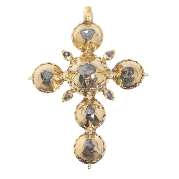 Pre Victorian antique gold cross with foil set rose cut diamonds by Artista Sconosciuto