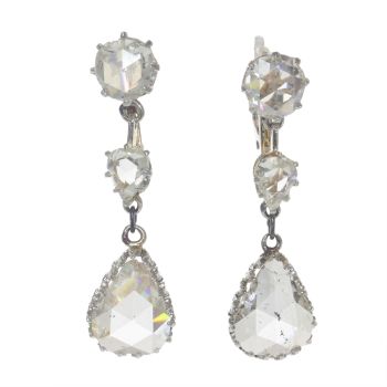 Vintage 1920's Belle Epoque / Art Deco long pendant earrings with very large pear shaped rose cut diamonds by Artista Sconosciuto