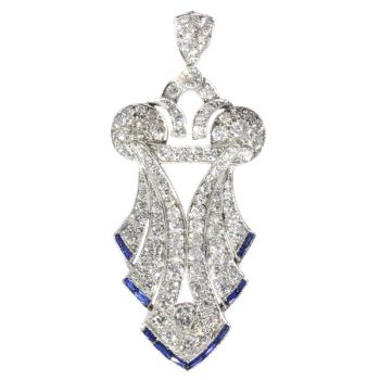 Original stylish Vintage Art Deco platinum diamond loaded pendant by Unknown Artist