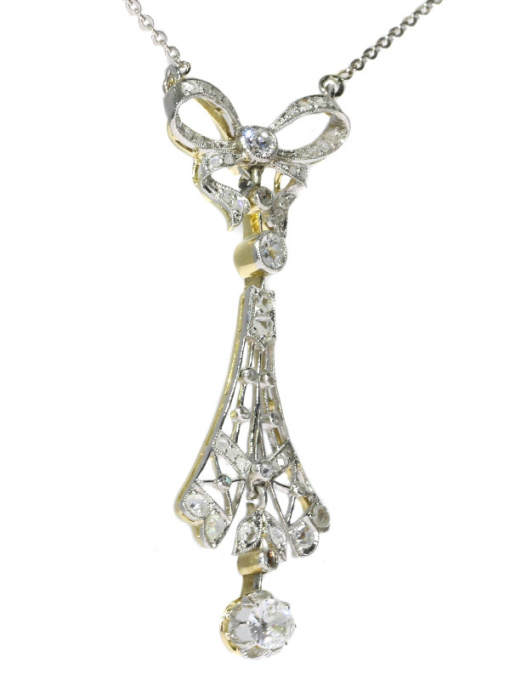 Belle Epoque turn of the century diamond lacey necklace with bow motif by Artista Sconosciuto