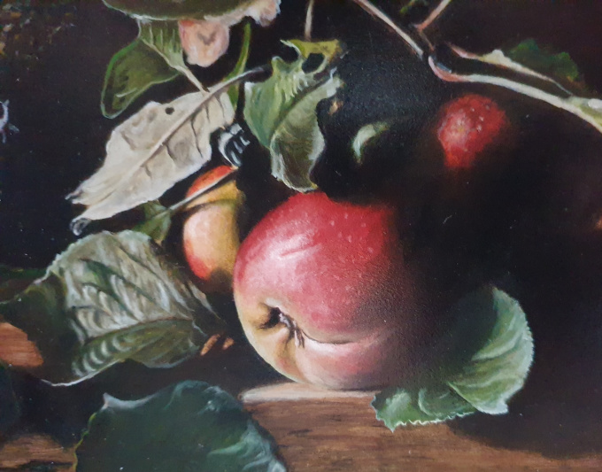 Still life with apples and jug with green algae by Jan Teunissen