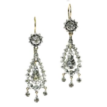 Victorian long pendent rose cut diamond earrings by Unknown Artist