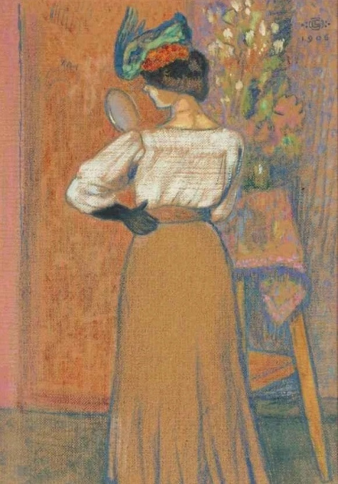 Femme debout tenant un miroir by Georges Lemmen