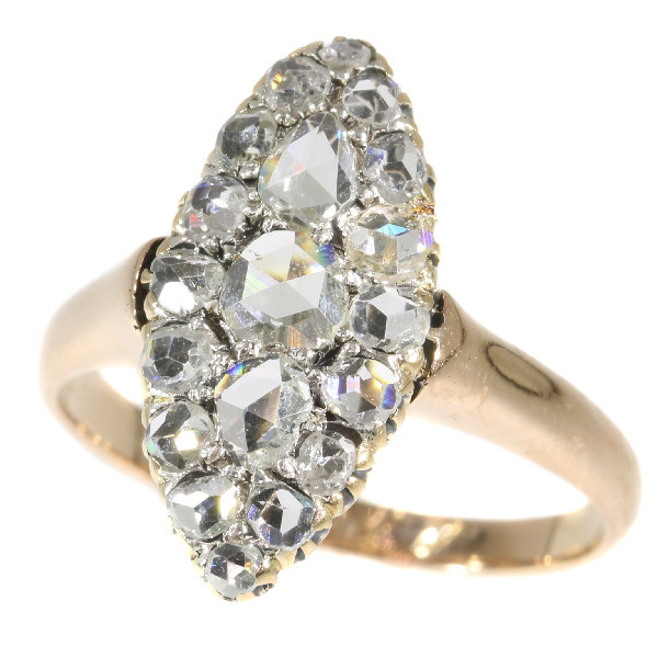 Antique Victorian diamond boat shaped ring with rose cut diamonds by Artista Desconhecido