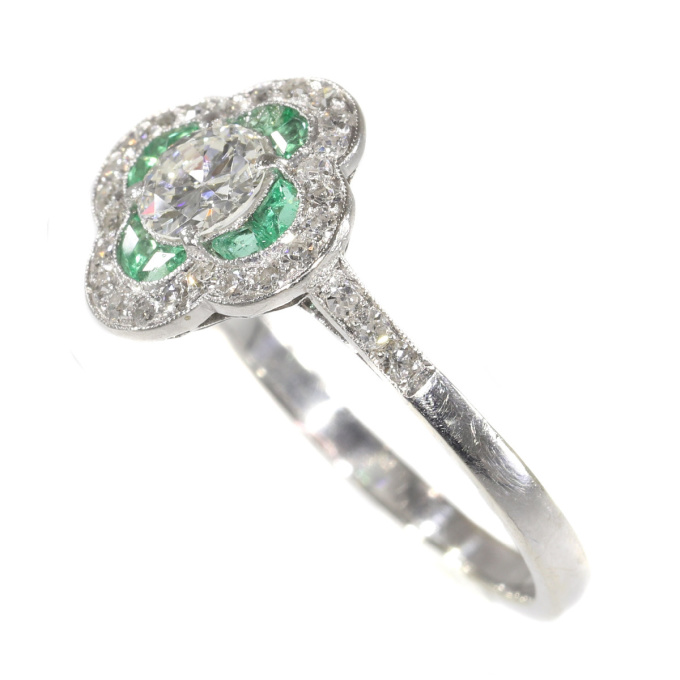 Art Deco diamond and emerald engagement ring by Unknown artist