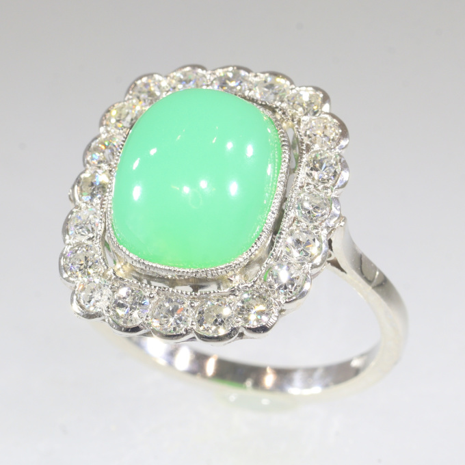 Vintage Fifties diamond and chrysoprase platinum engagement ring by Unknown artist
