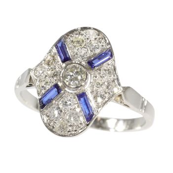Vintage 1930's diamond and sapphire engagement ring by Onbekende Kunstenaar