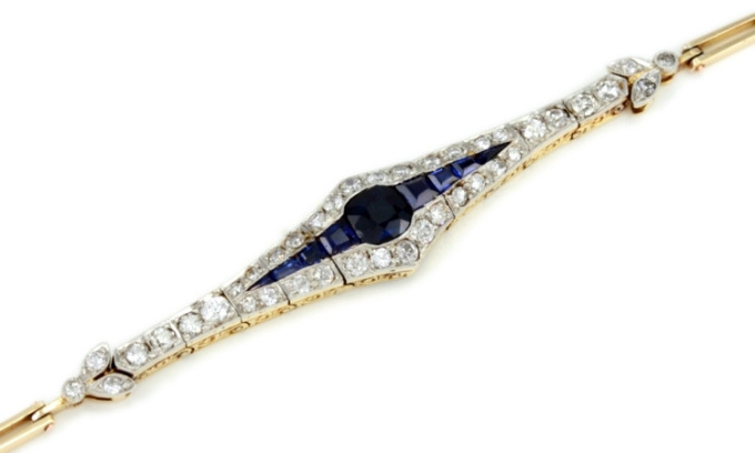 Belle Epoque gold and platinum bracelet with diamonds and sapphires by Artista Sconosciuto