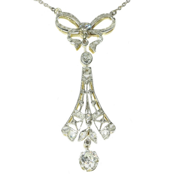 Belle Epoque turn of the century diamond lacey necklace with bow motif by Artiste Inconnu