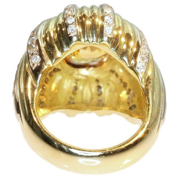 Vintage 6.56 crt cert. natural Yellow Sapphire and diamond gold cocktail ring by Unknown Artist