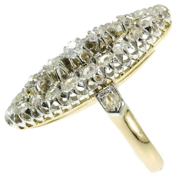 Antique ring marquise shaped set with rose cut and old european cut diamonds by Artista Sconosciuto