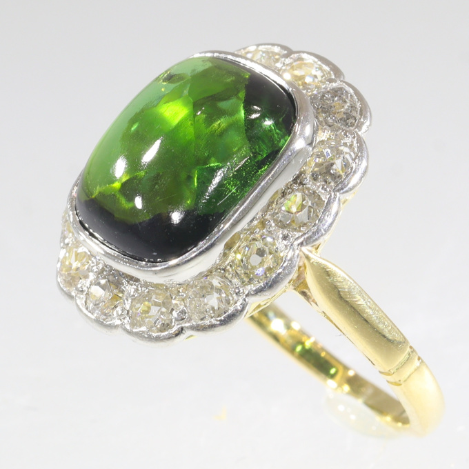 Vintage diamond engagement ring with large verdelite (green tourmaline) by Unknown Artist