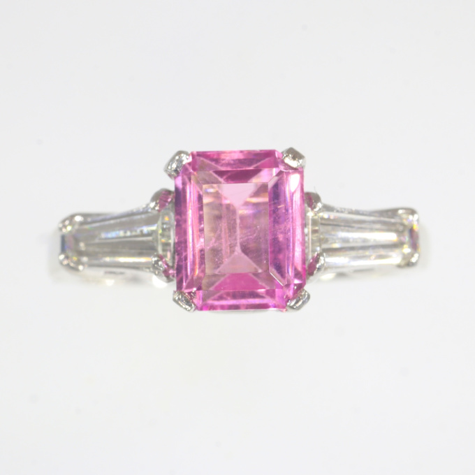 Vintage rubelite and diamond platinum engagement ring by Unknown Artist