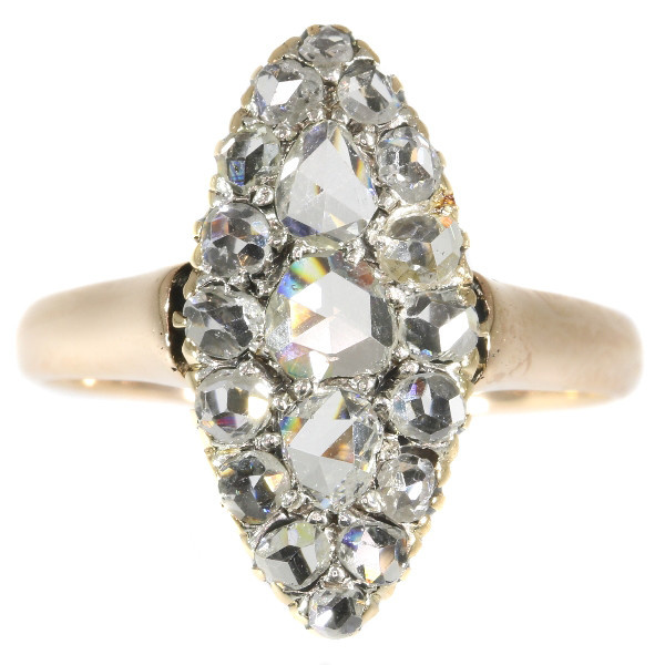 Antique Victorian diamond boat shaped ring with rose cut diamonds by Artista Desconocido