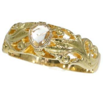 Antique Victorian mens ring with one rose cut diamond by Unknown Artist