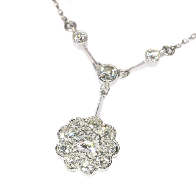 Vintage Art Deco platinum diamond chandelier necklace by Artista Sconosciuto