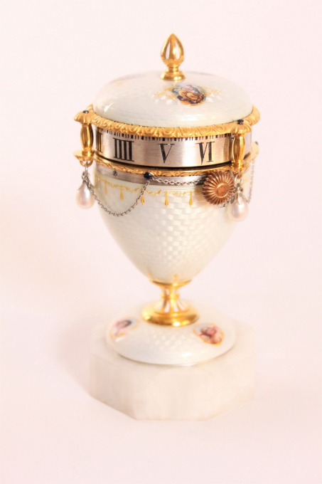A minature Swiss silver guilloche enamel 'cercle tournant' timepiece, circa 1900 by Unknown artist