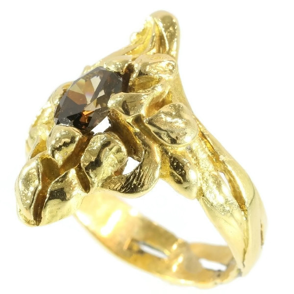 Art Nouveau yellow gold flowery ring diamond, French jewelry by Unknown Artist