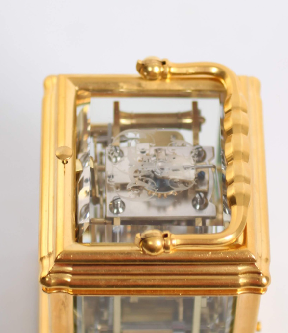 A fine French gilt brass Gorge case repeating alarm carriage clock, circa 1880. by Unknown artist